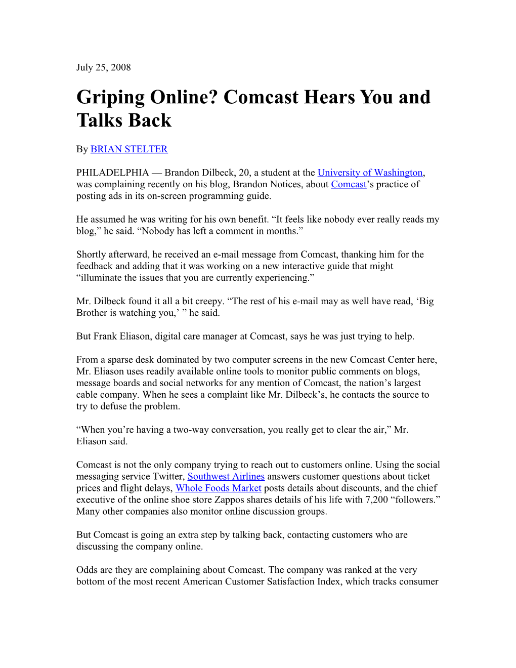 Griping Online? Comcast Hears You and Talks Back