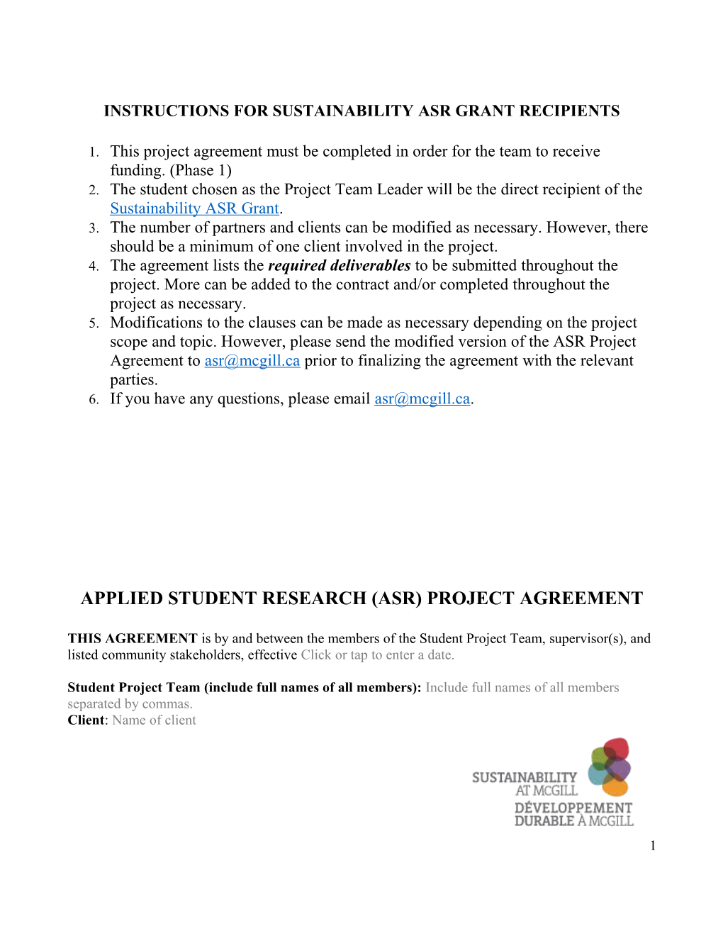 Instructions for Sustainability Asr Grant Recipients