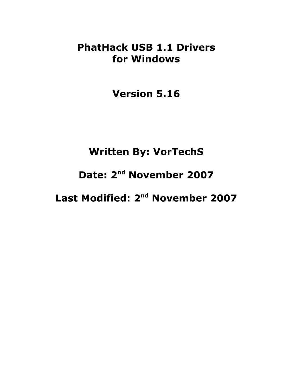 Phathack USB 1.1 Drivers