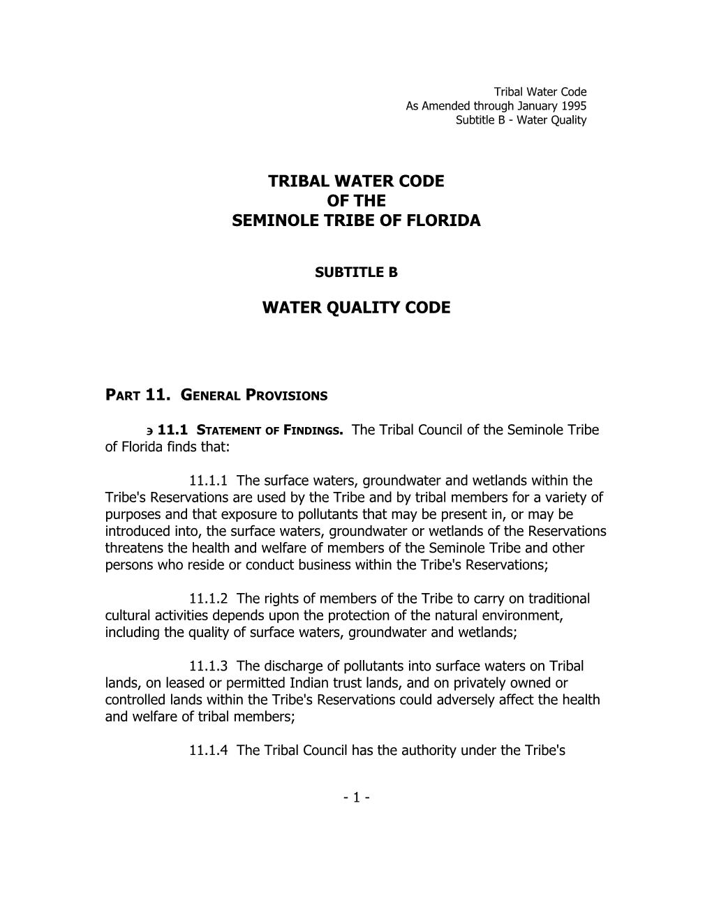 Tribal Water Code