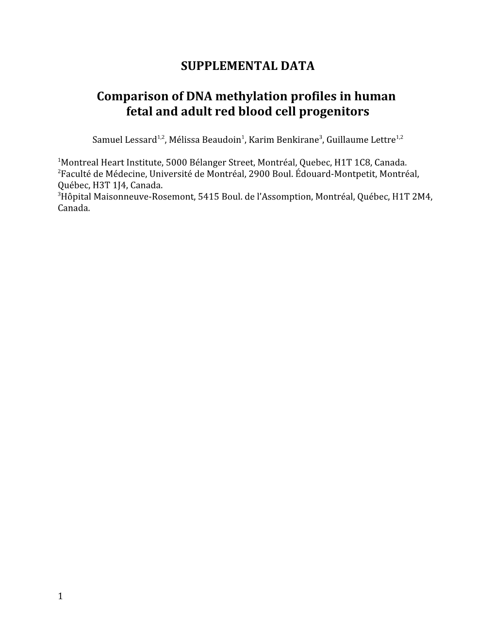 Comparison of DNA Methylation Profiles in Human