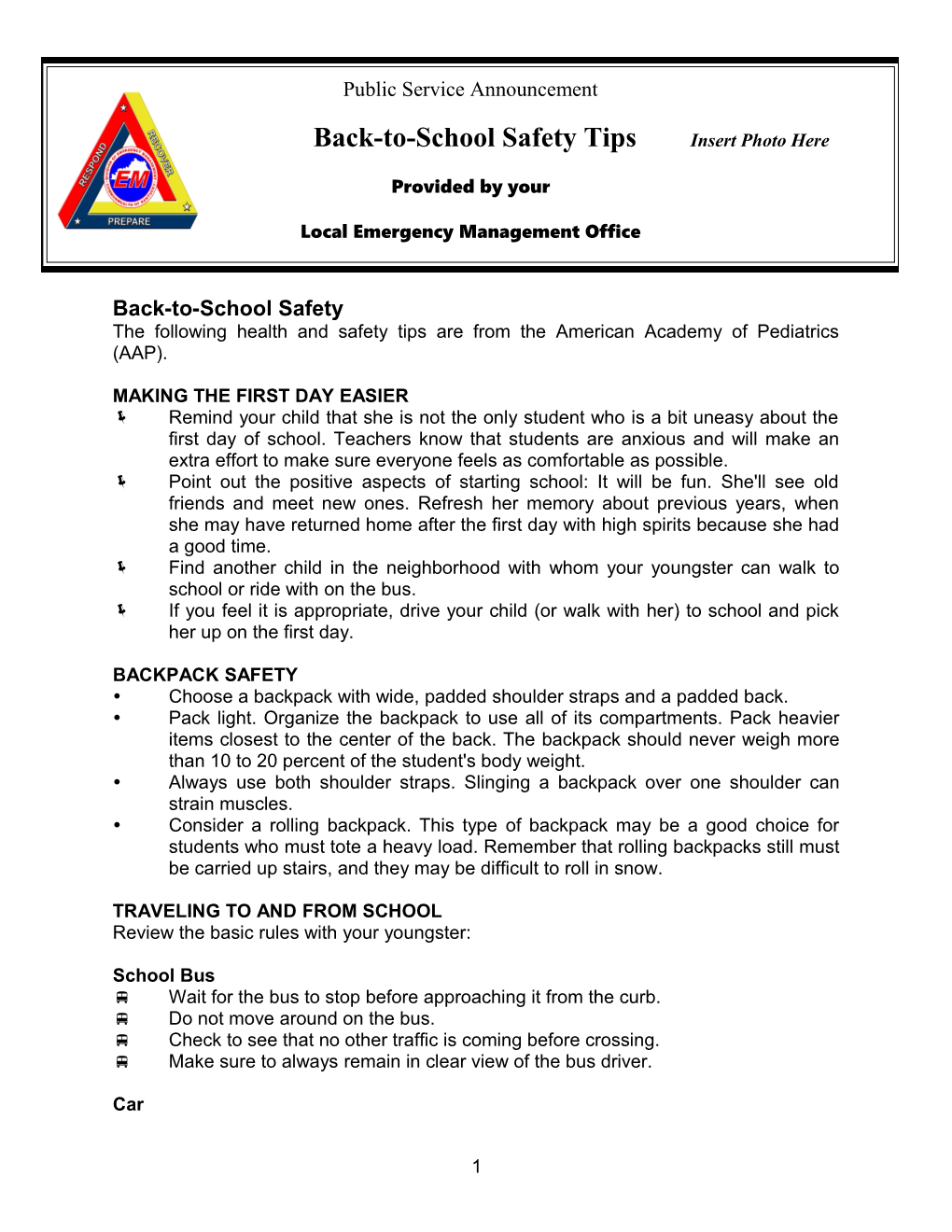 Back to School Safety Tips