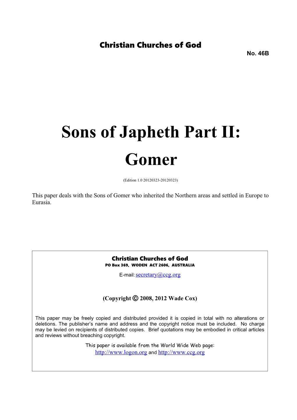 Sons of Japheth Part II: Gomer (No. 46B)