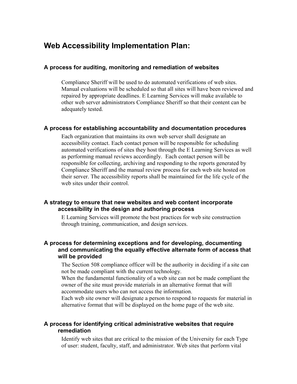 Web Accessibility Implementation Plan