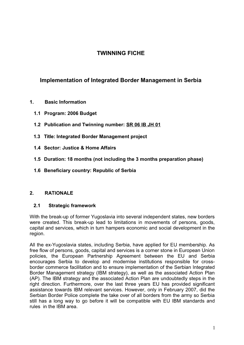 Implementation of Integrated Border Management in Serbia