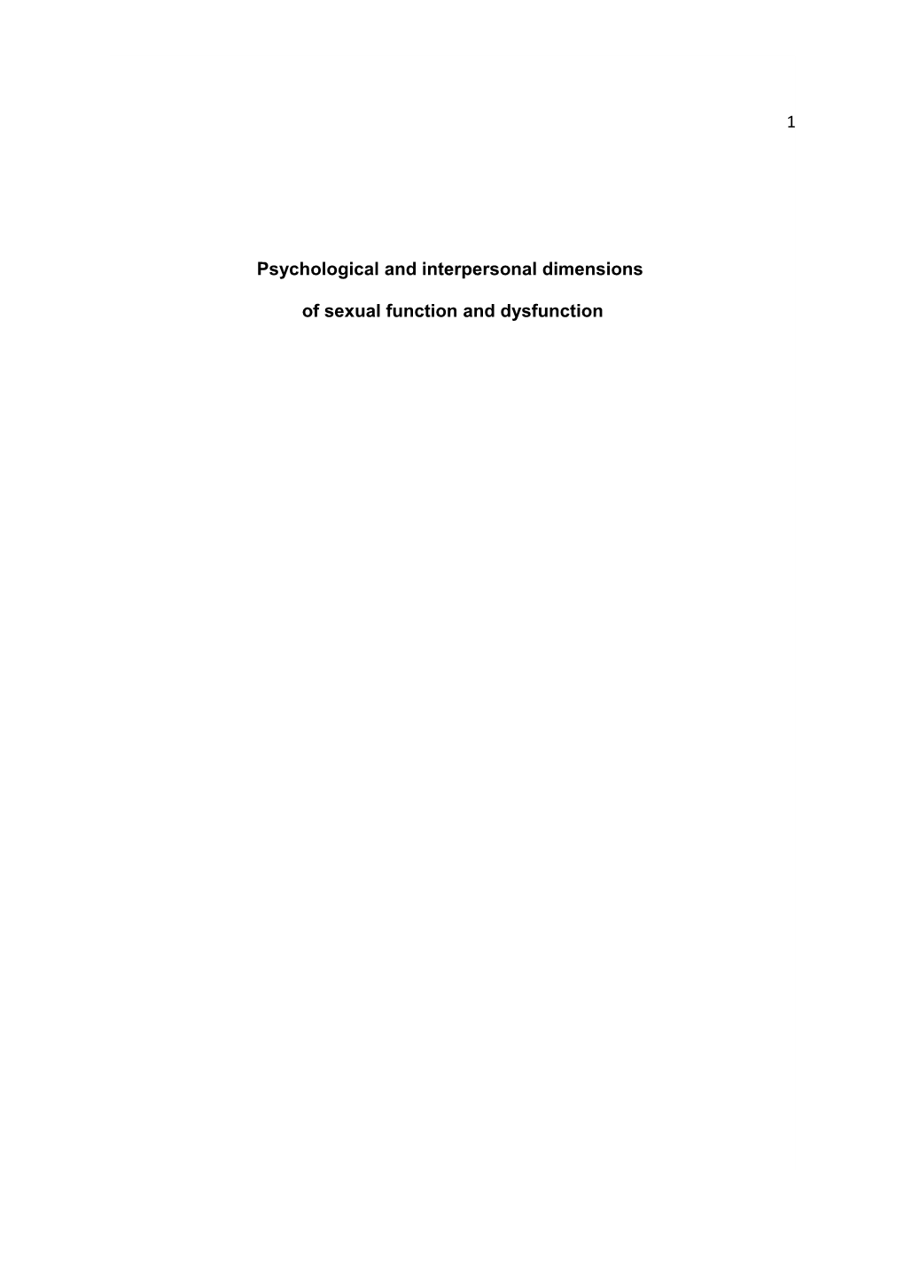 Psychological and Interpersonal Dimensions