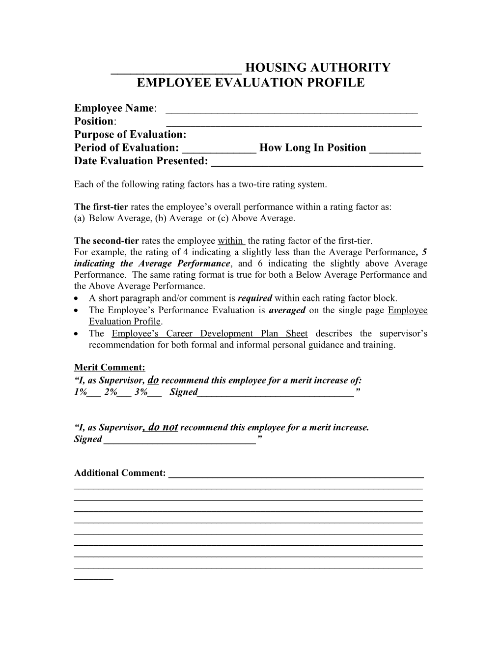 Employee Evaluation Profile