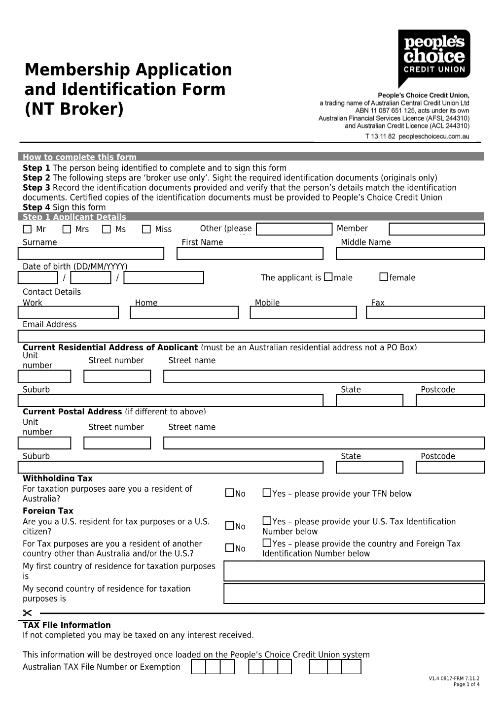 Membership Application and Identification Form (Nt Broker)