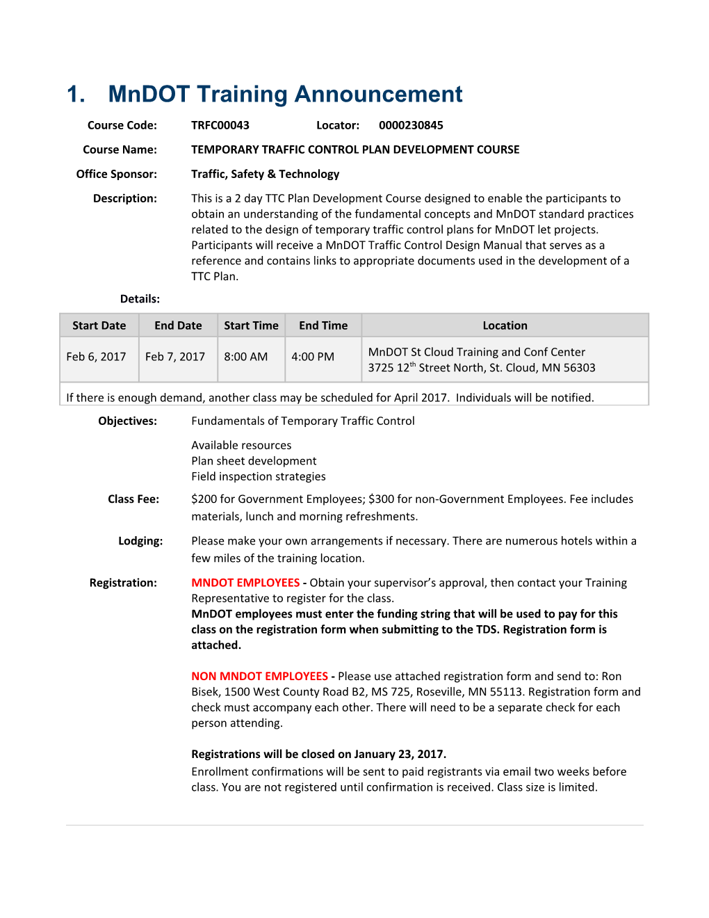 Course Name: TEMPORARY TRAFFIC CONTROL PLAN DEVELOPMENT COURSE