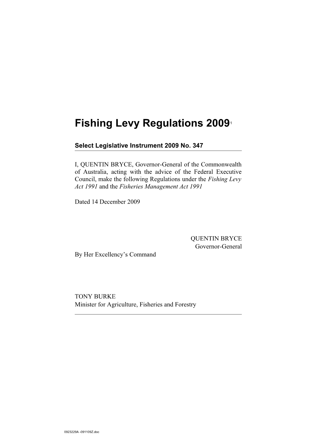 Fishing Levy Regulations 2009