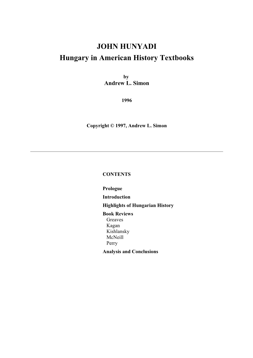 John Hunyadi - Hungary in American History Textbooks