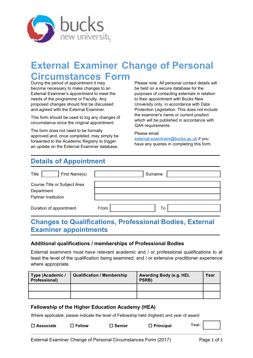 Externalexaminerchange of Personal Circumstancesform