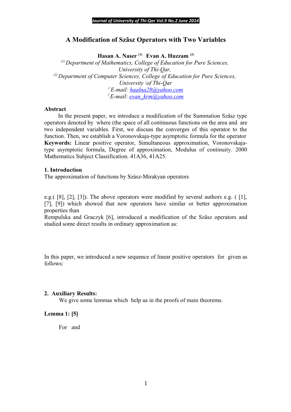 A Modification of Szãsz Operators with Two Variables