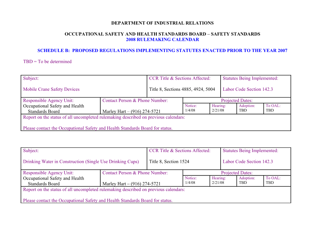 Occupational Safety and Health Standards Board Safety Standards