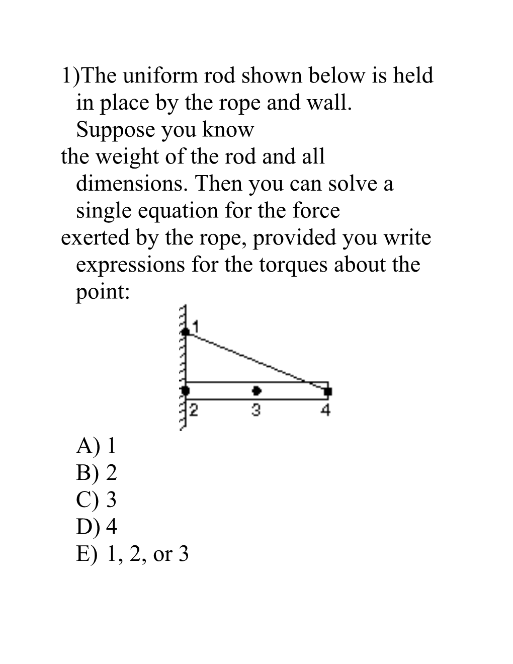 1) the Uniform Rod Shown Below Is Held in Place by the Rope and Wall. Suppose You Know