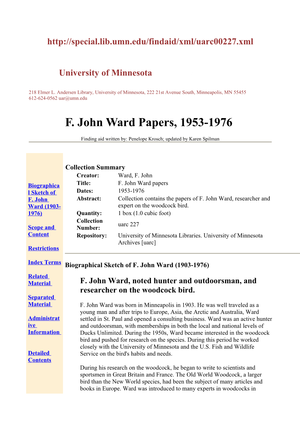 University of Minnesota University of Minnesota Archives