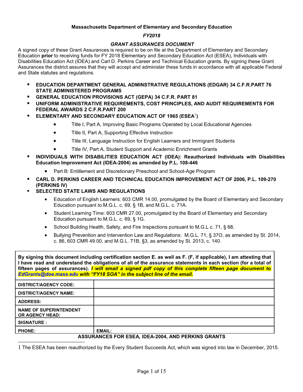 FY2018 Grant Assurances Document