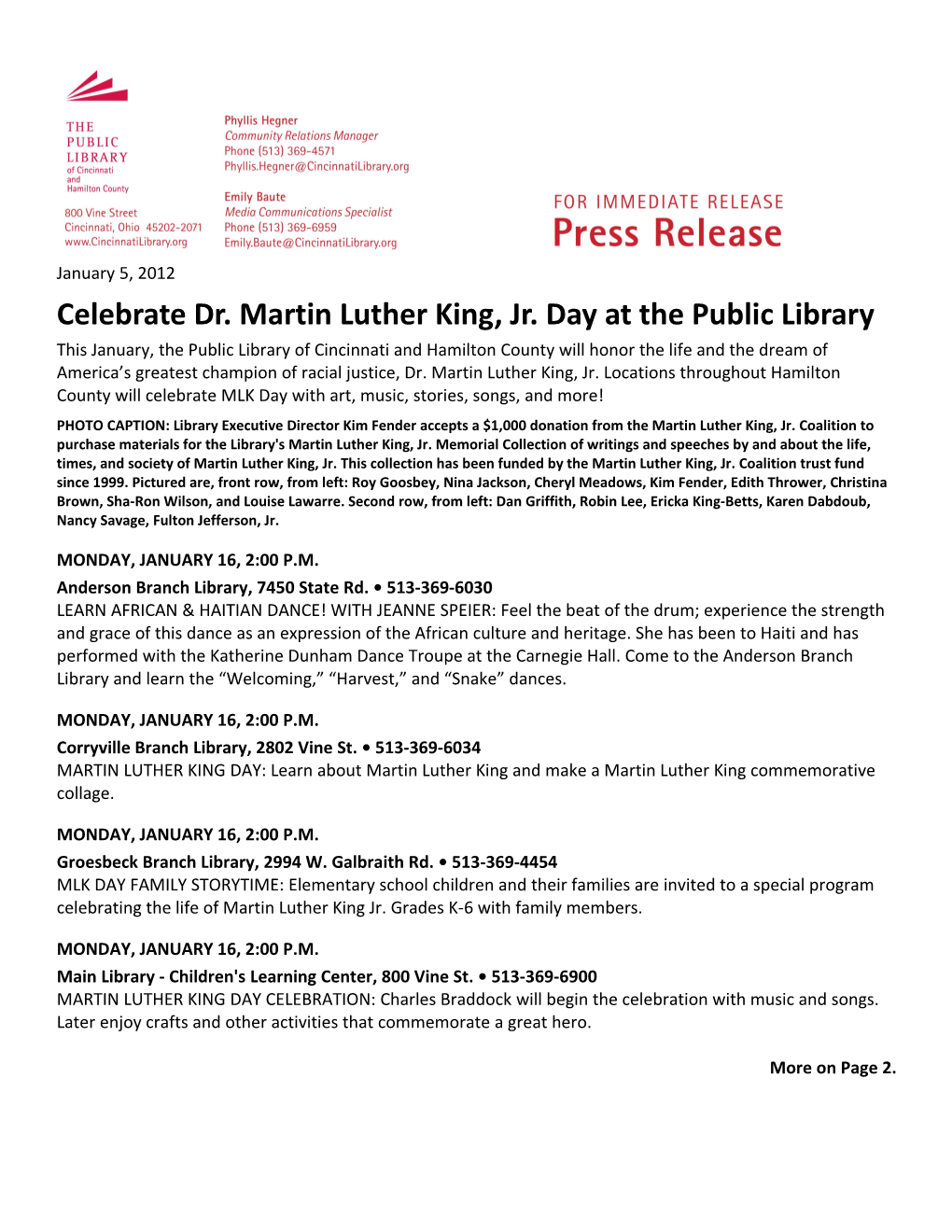 Celebrate Dr. Martin Luther King, Jr. Day at the Public Library