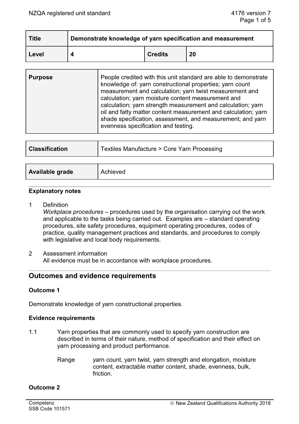 4176 Demonstrate Knowledge of Yarn Specification and Measurement