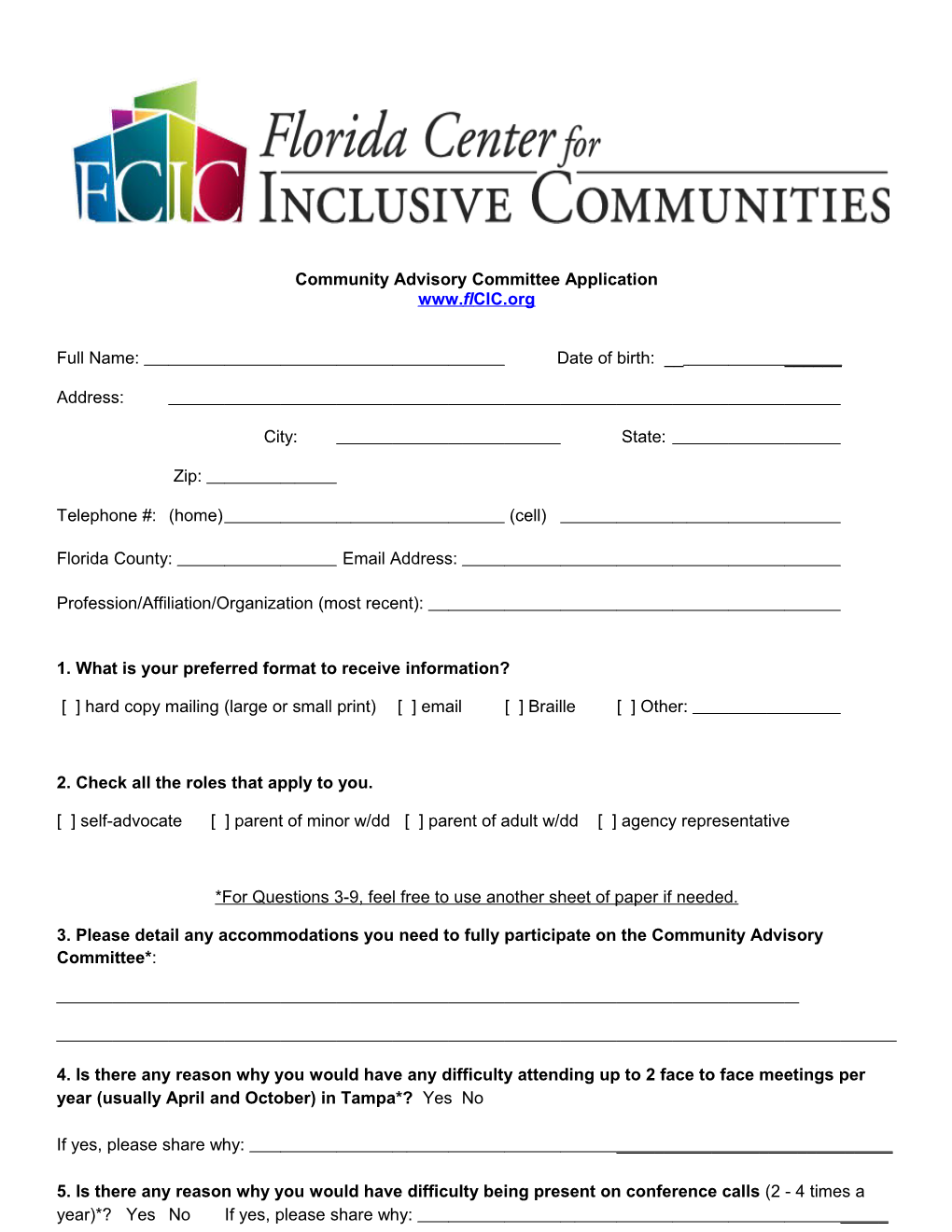 Community Advisory Committee Application