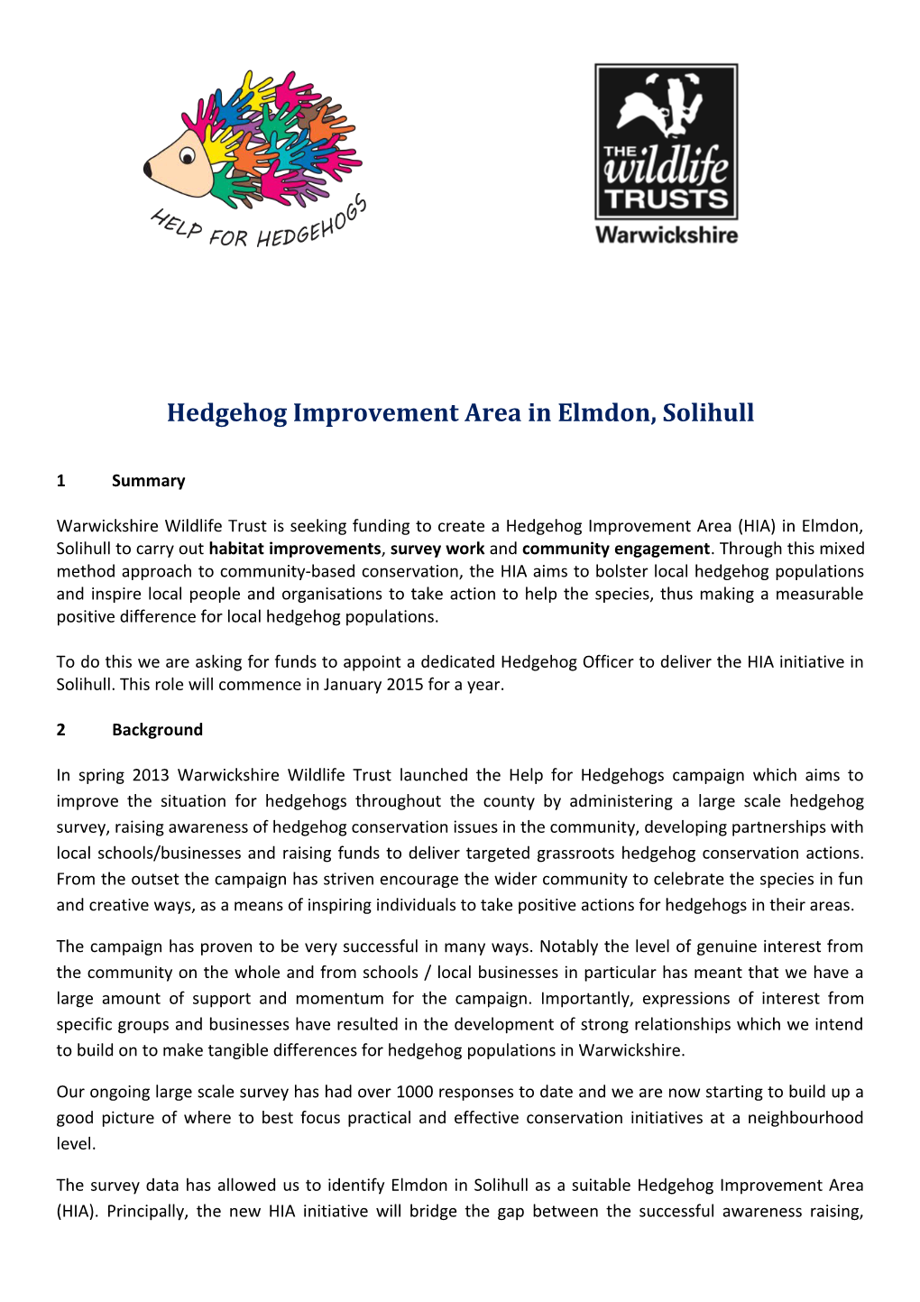 Hedgehog Improvement Area: Elmdon, Solihull