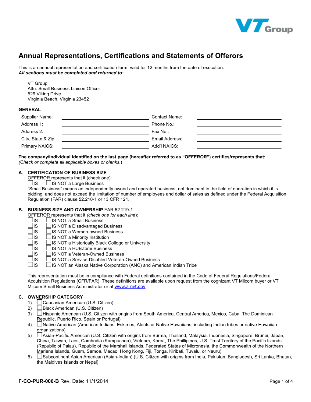 Annual Certifications & Representations