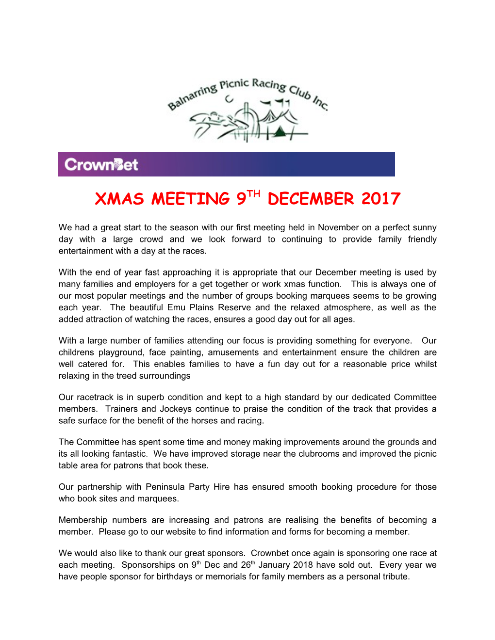 Xmas Meeting 9Th December 2017