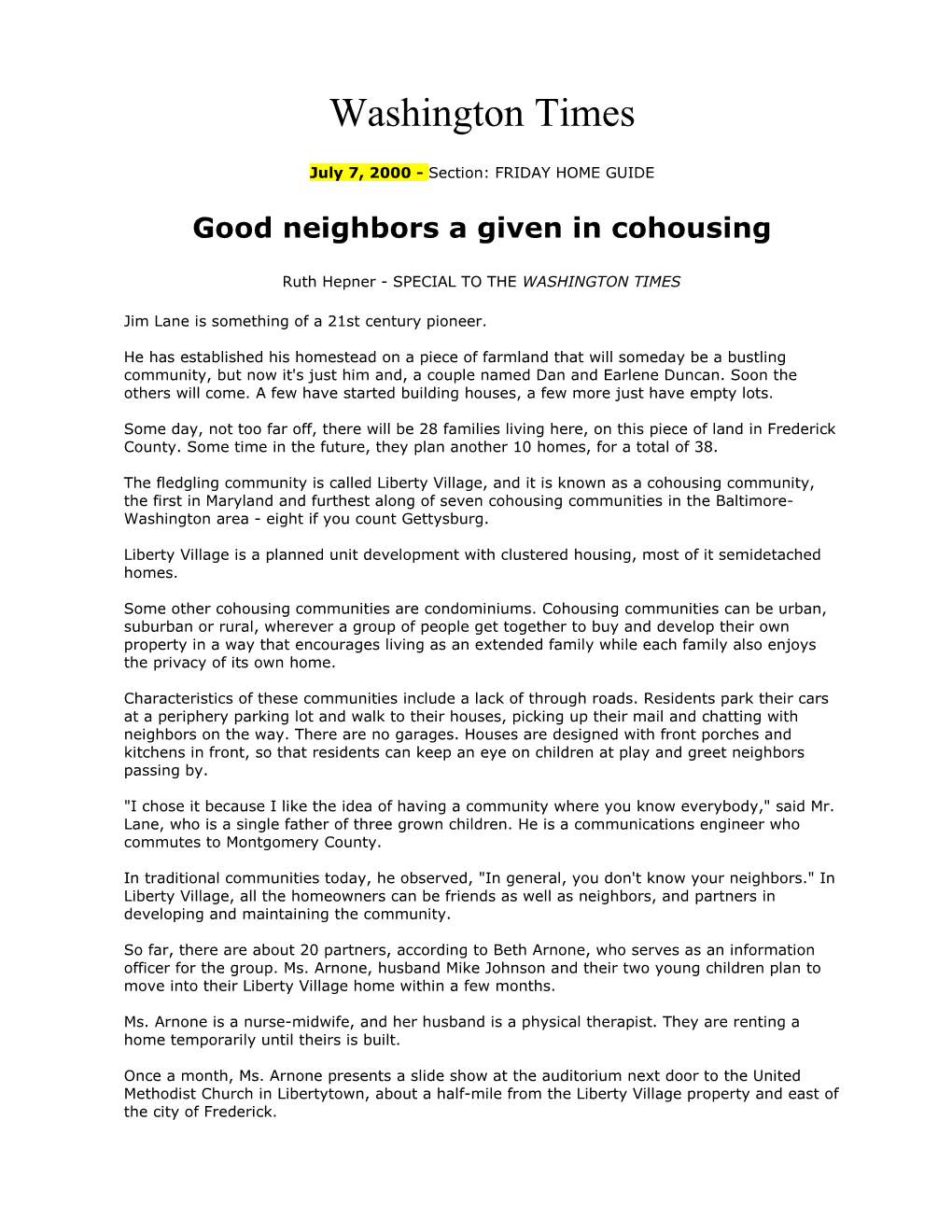 Good Neighbors a Given in Cohousing