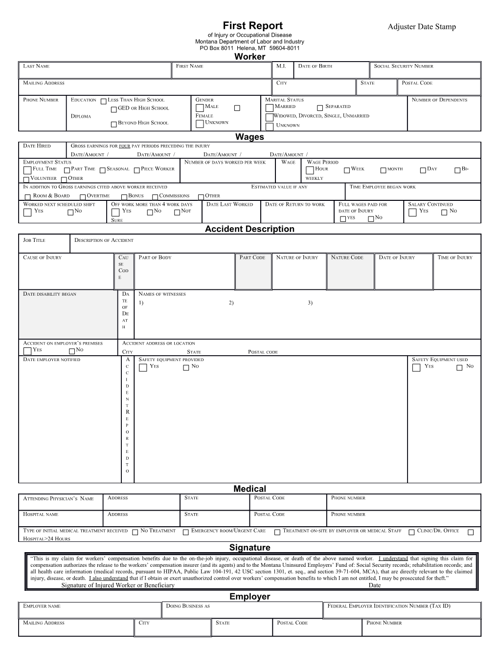 First Report of Injury Or Occupational Disease