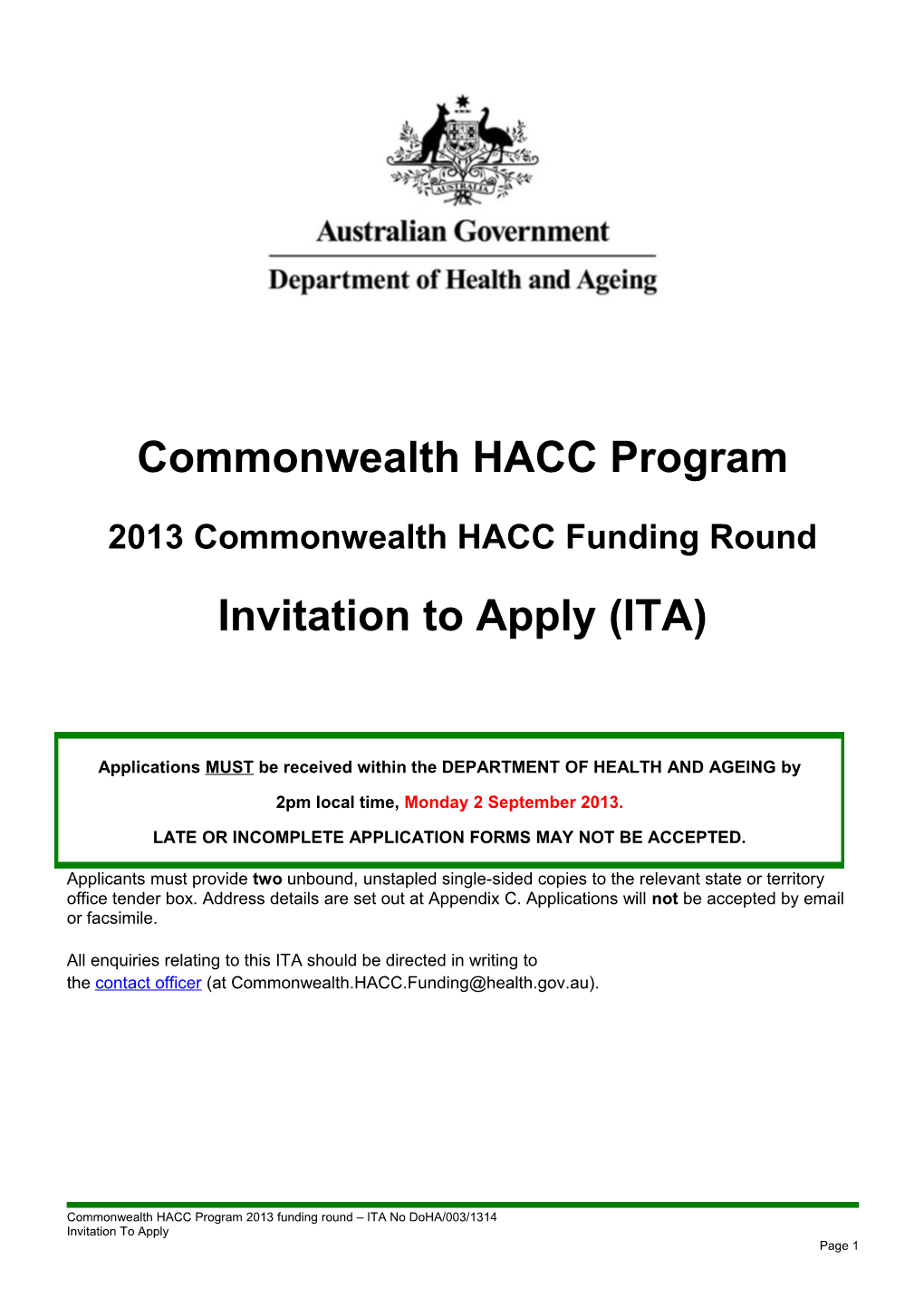 2013 Commonwealth HACC Funding Round