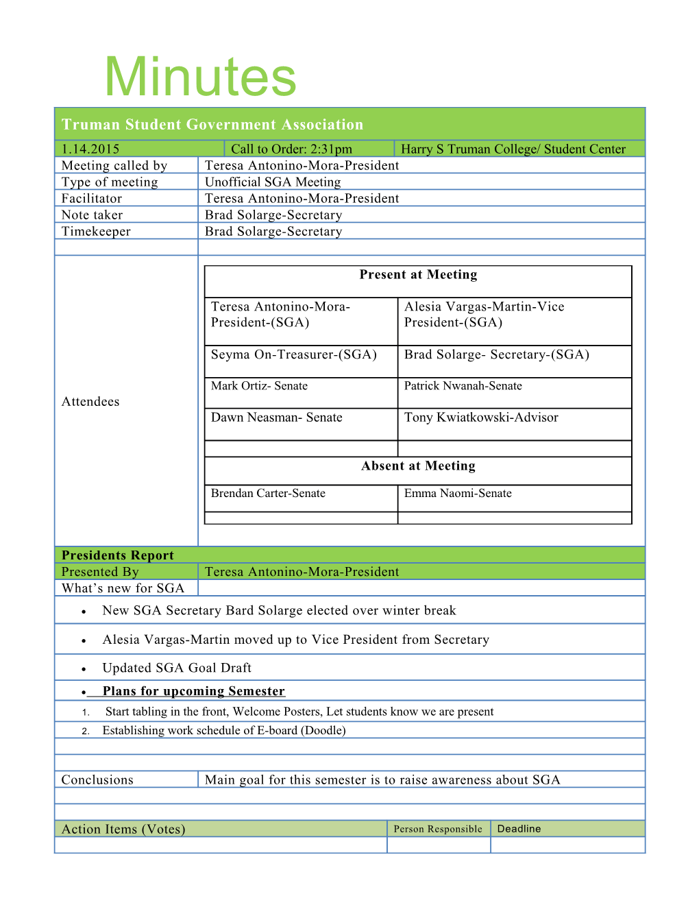 SGA Meeting Minutes