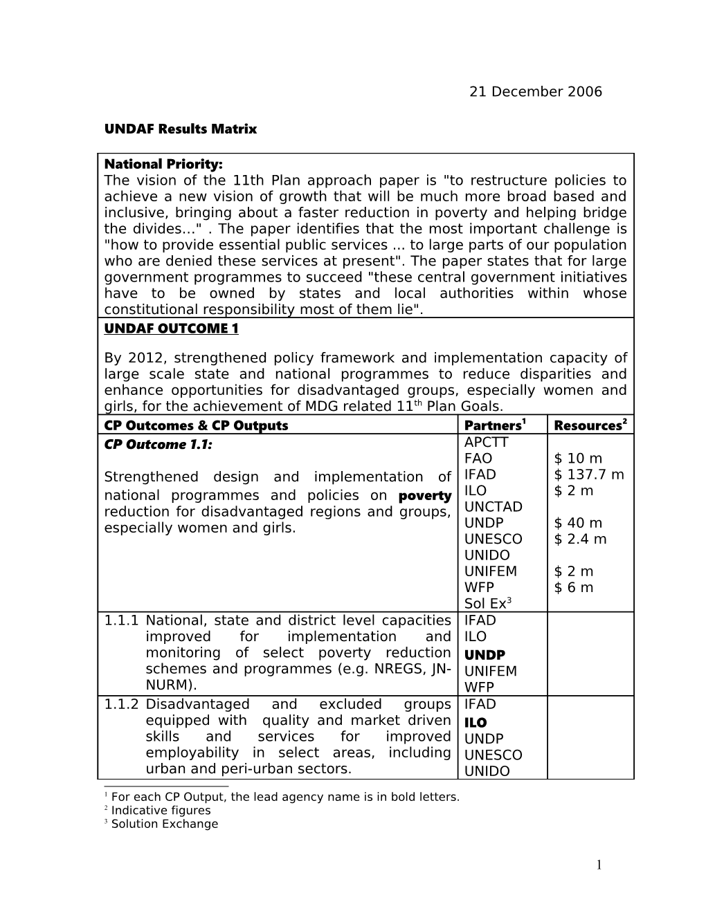 UNDAF Results Matrix