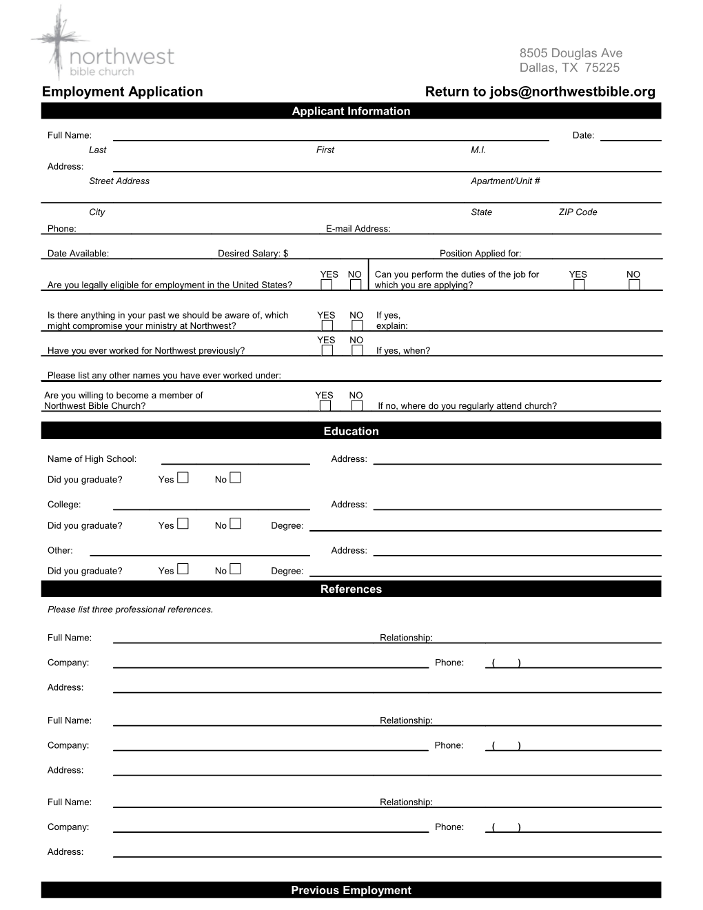 Employment Application Return To