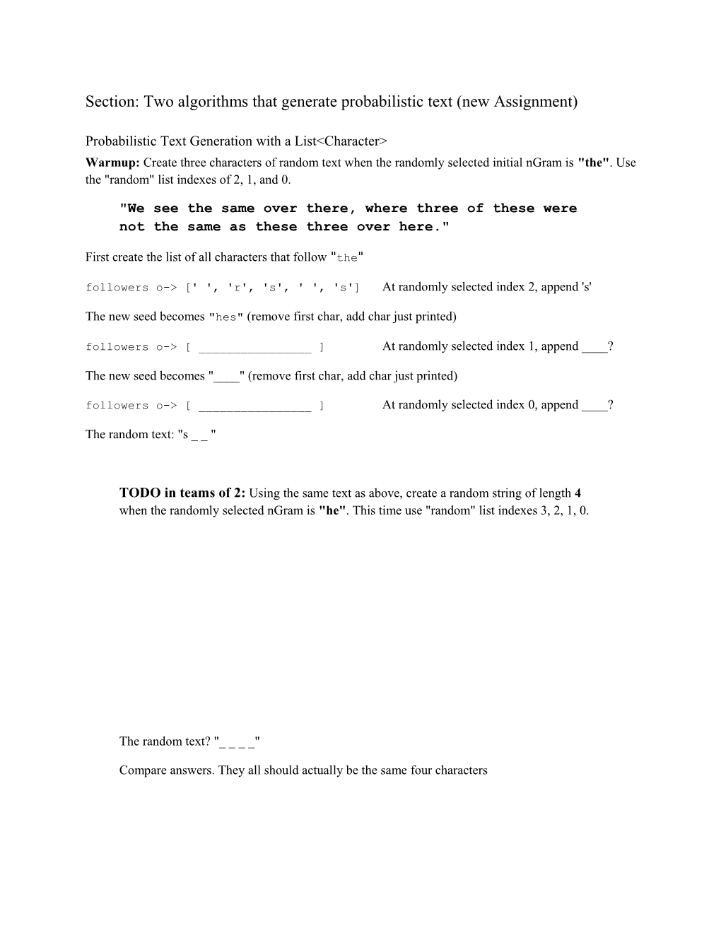 Section: Two Algorithms That Generateprobabilistic Text(New Assignment)