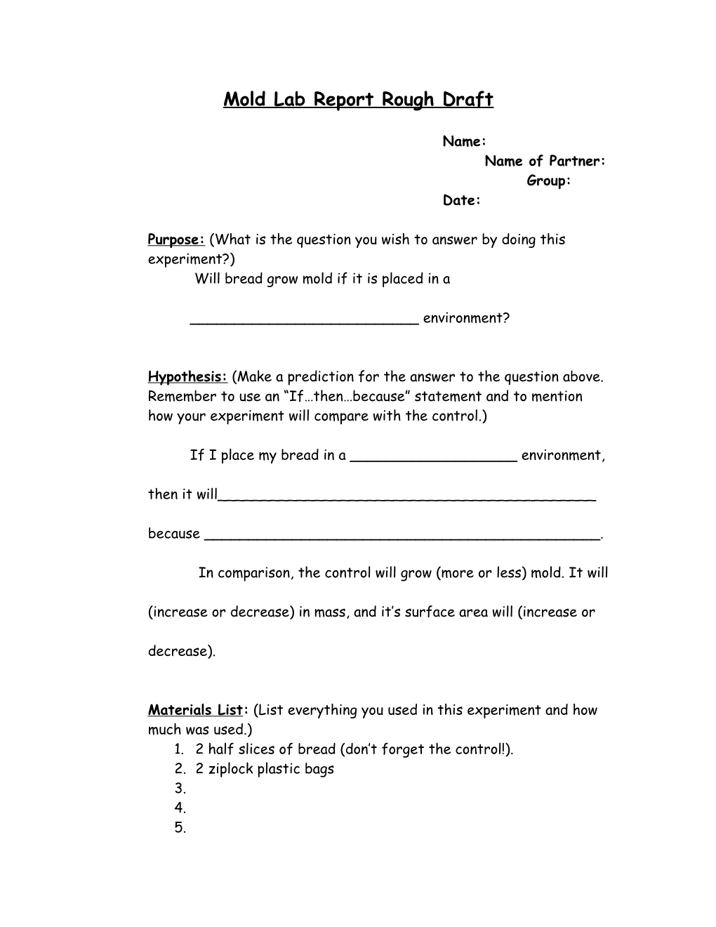 Mold Lab Experiment Notes