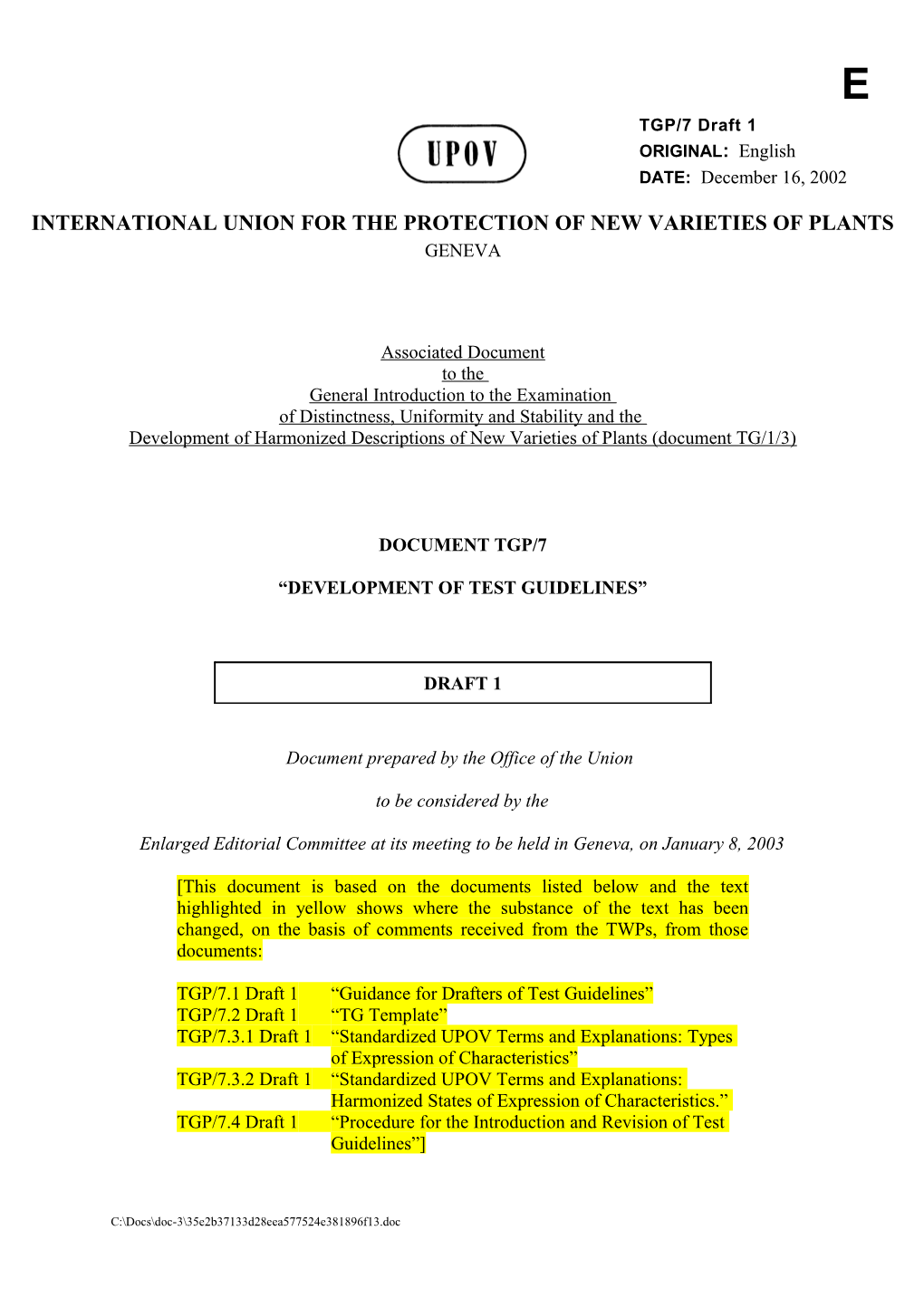 Document TGP/7 Development of Test Guidelines