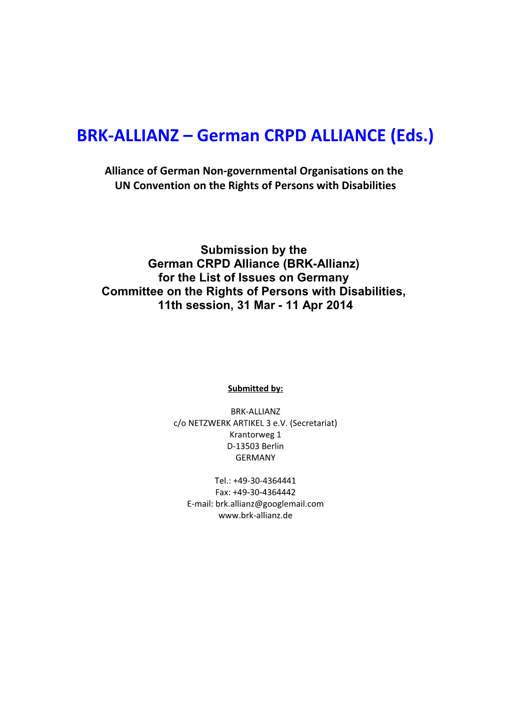 Gemeinsame NGO Einreichung UPR Zur Bundesrepublik Deutschland 16