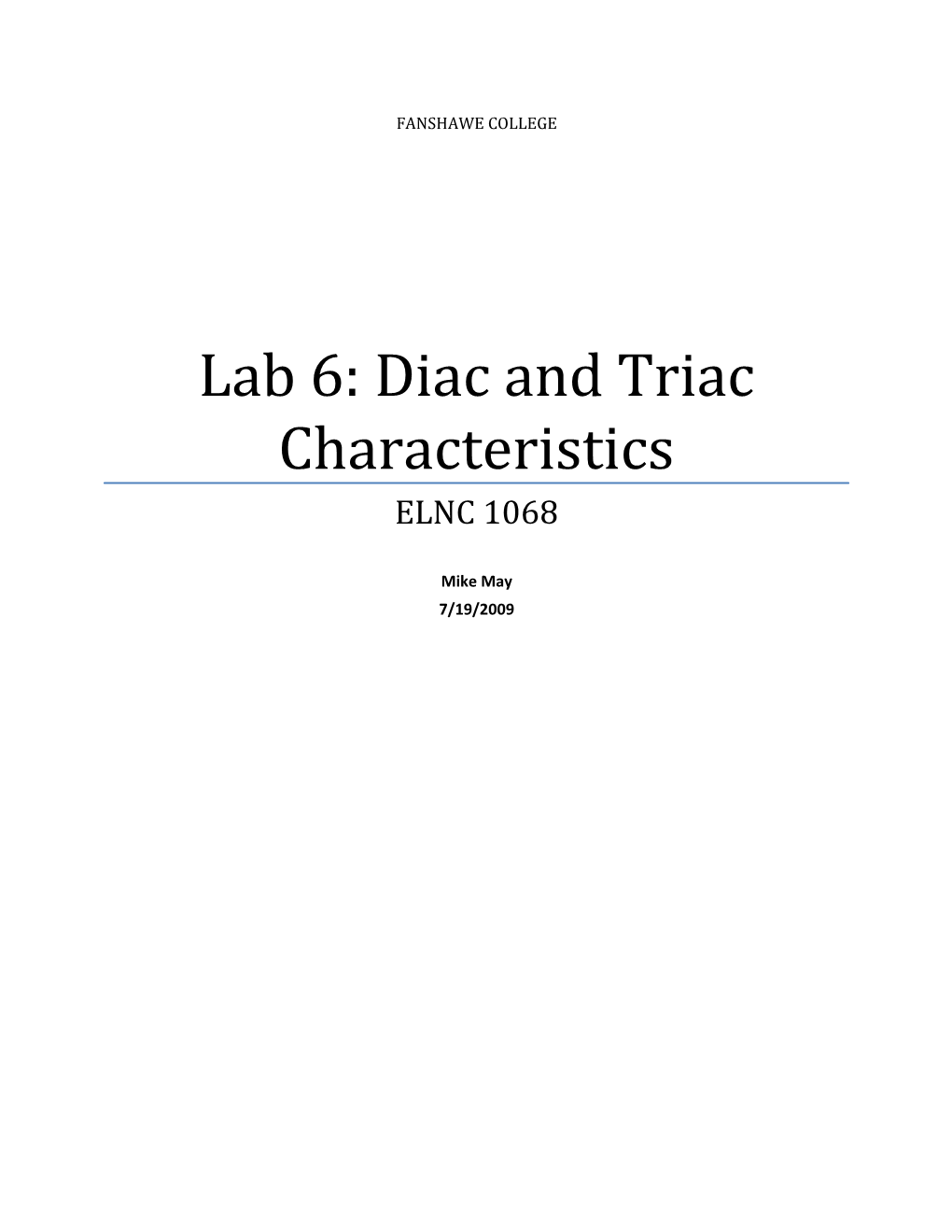 Lab 6: Diac and Triac Characteristics