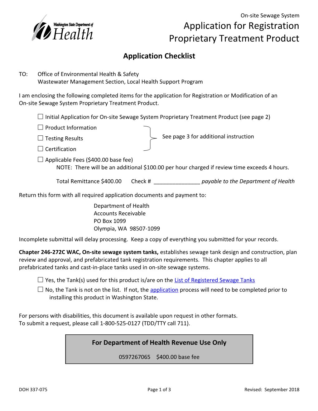 Application for Registration Proprietary Treatment Product