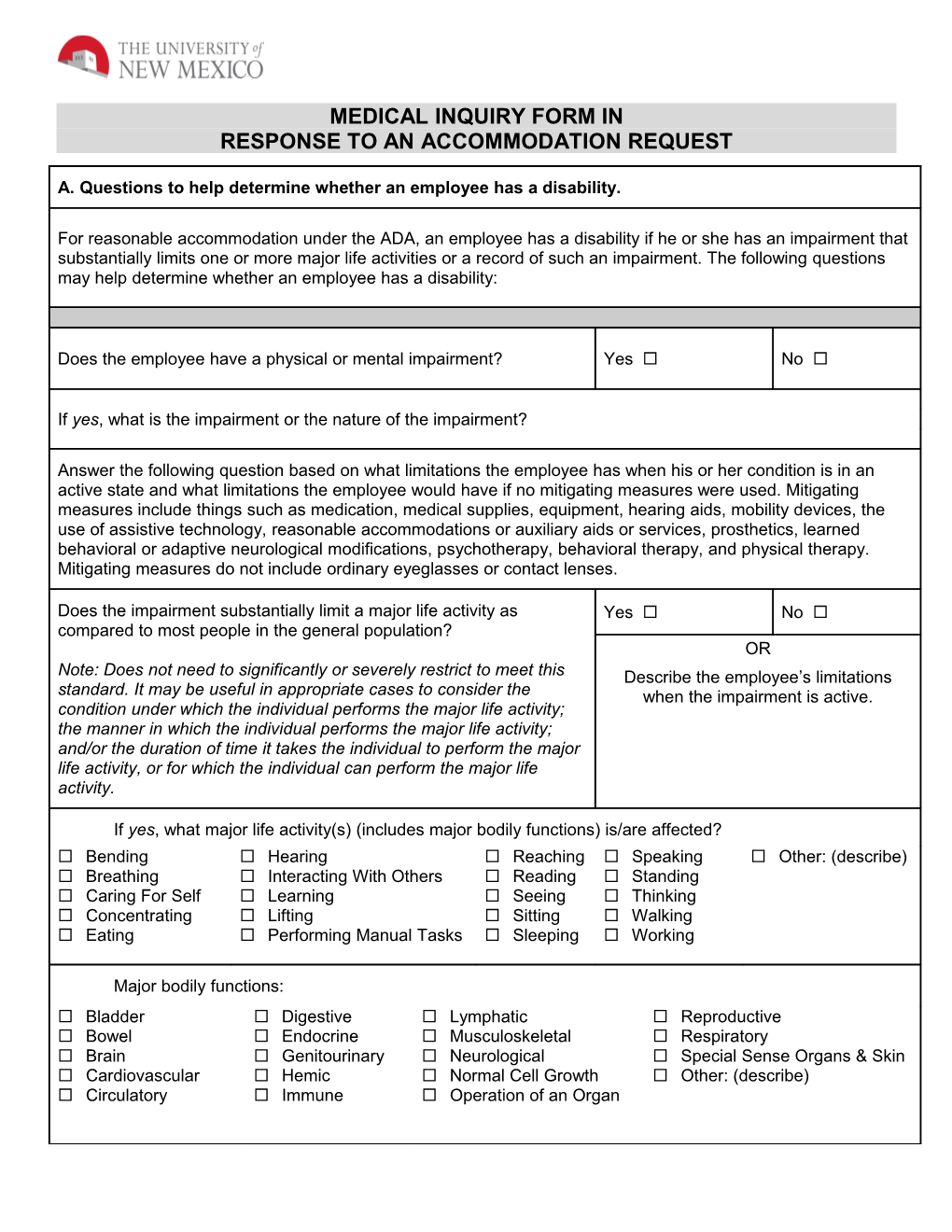 Medical Inquiry Form In