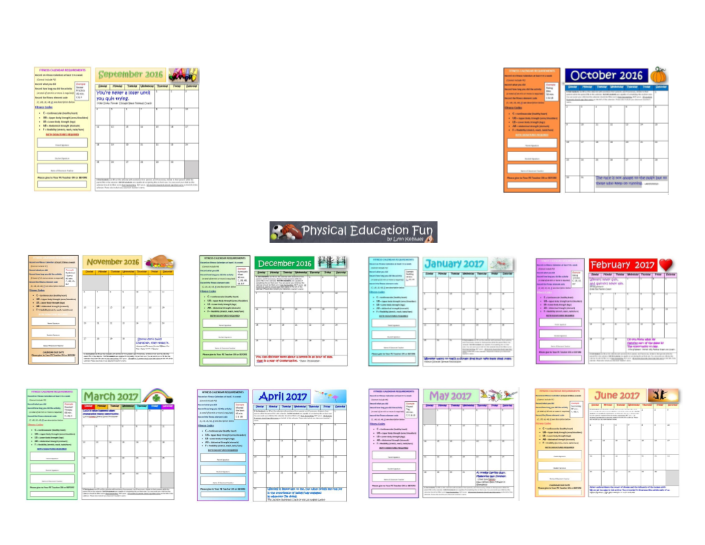 Record Fitness Calendars at Least 3 Times a Week: (Cannot Include PE)