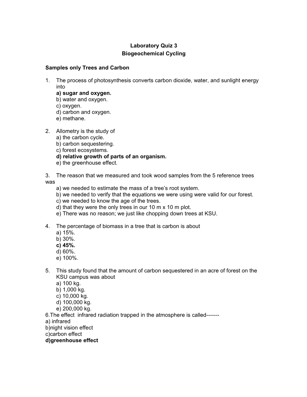 Laboratory Quiz Bank Fall 2001