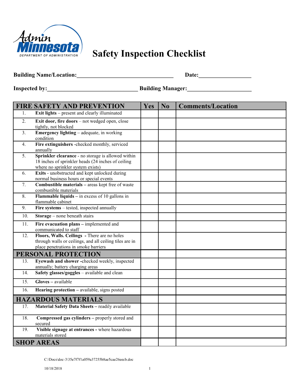 Building Safety Checklist
