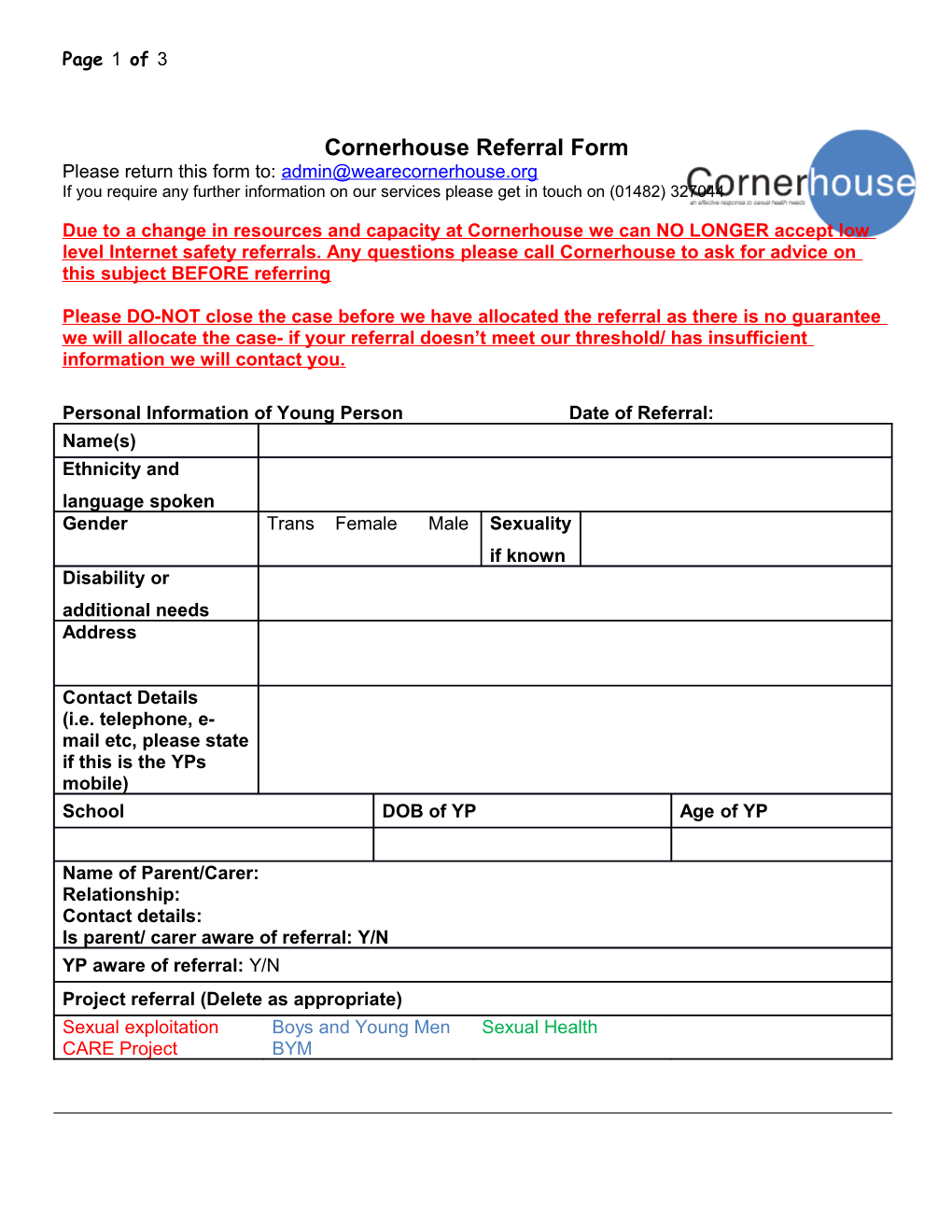 Child Sexual Exploitation Referral Form