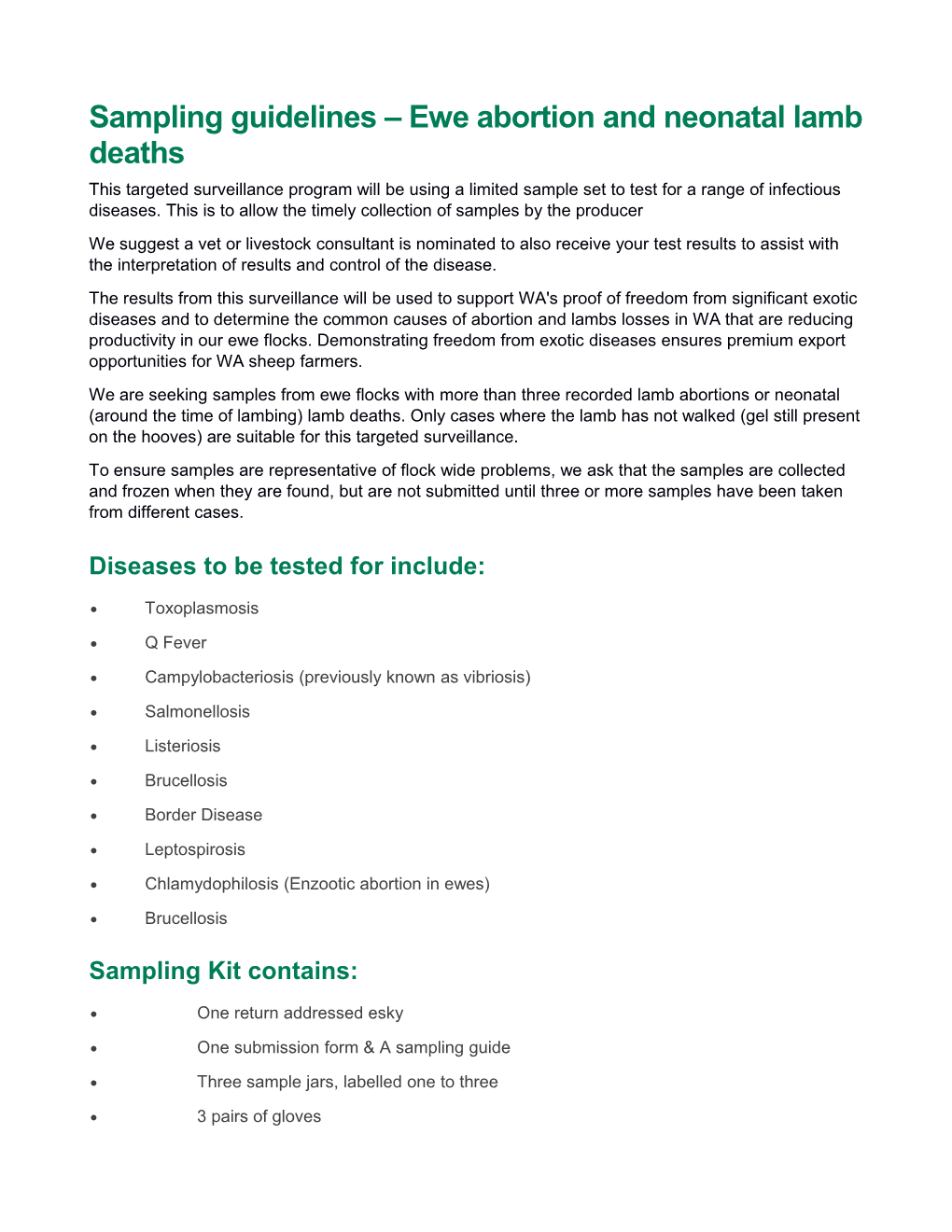 Sampling Guidelines Ewe Abortion and Neonatal Lamb Deaths