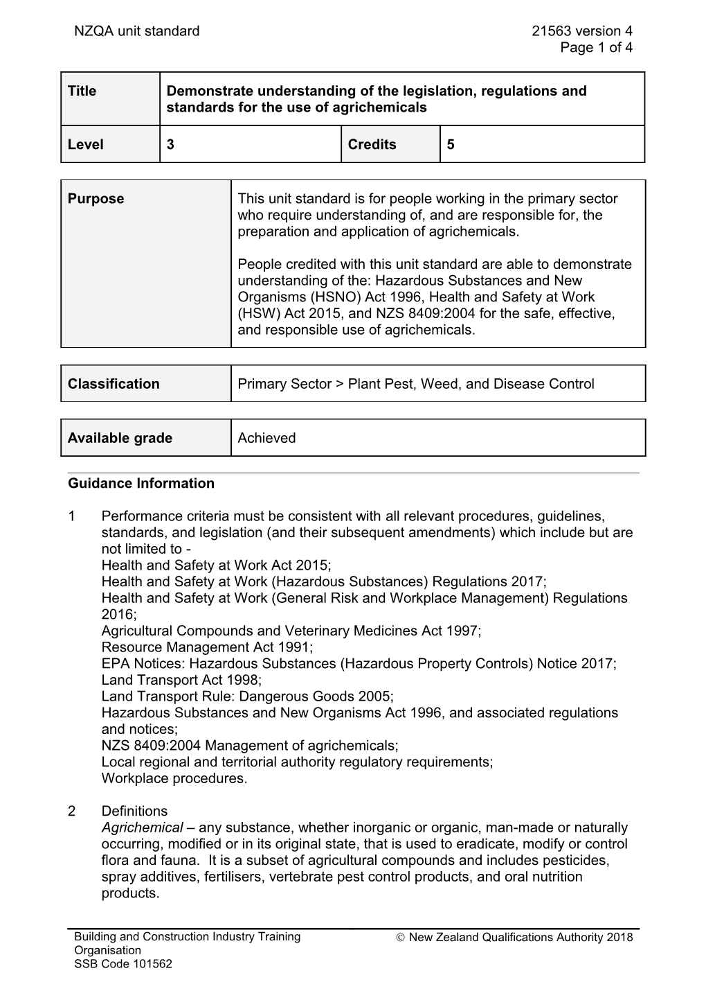 21563 Demonstrate Understanding of the Legislation, Regulations and Standards for the Use