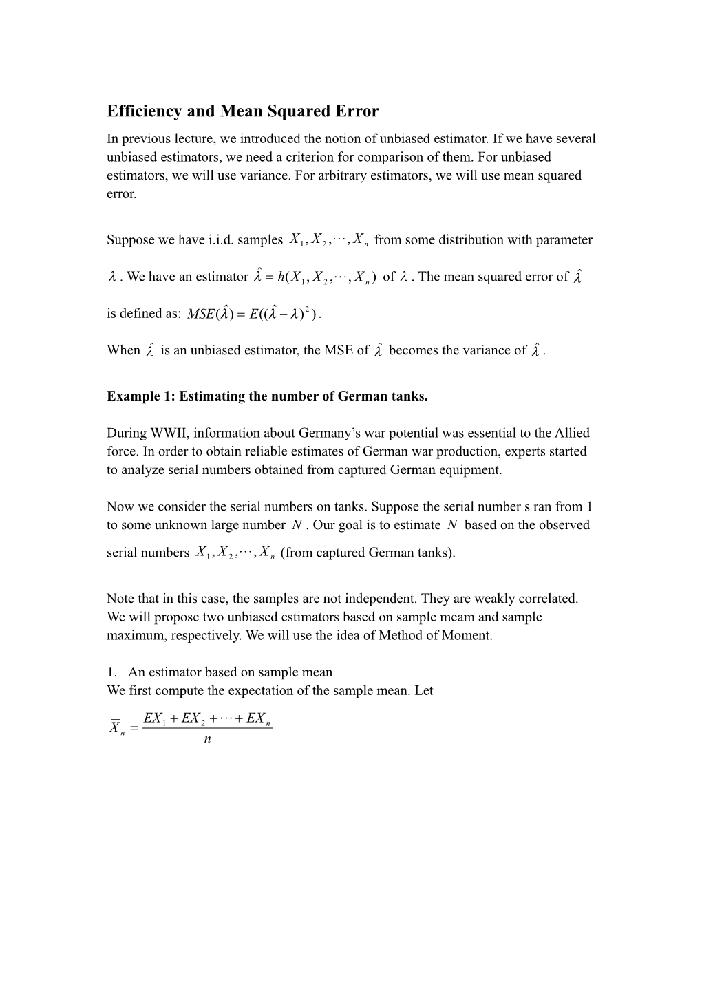 Efficiency and Mean Squared Error