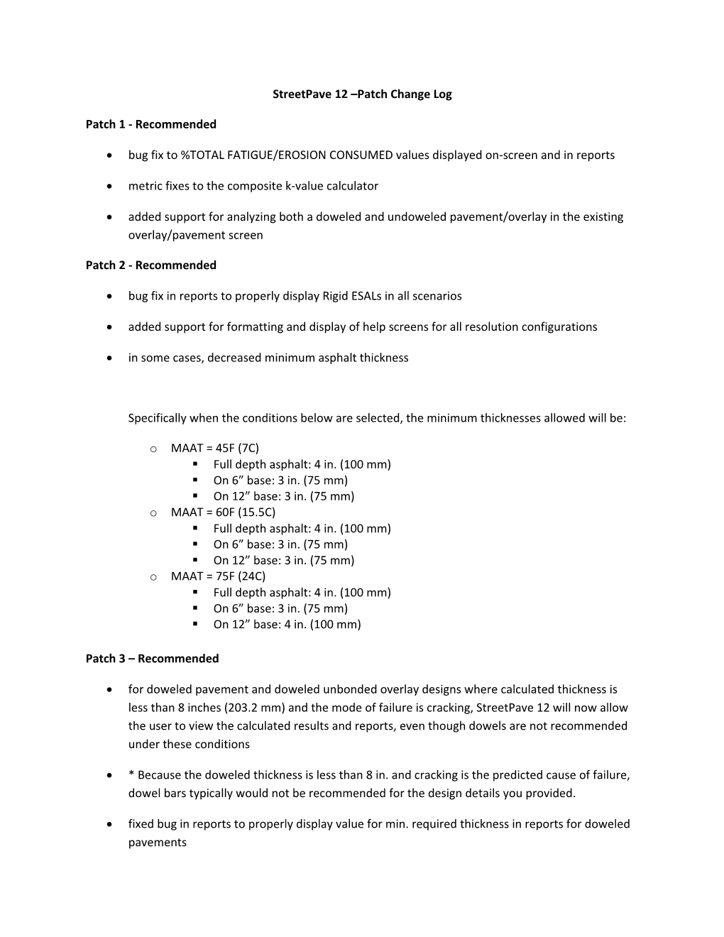 Streetpave 12 Patch Change Log