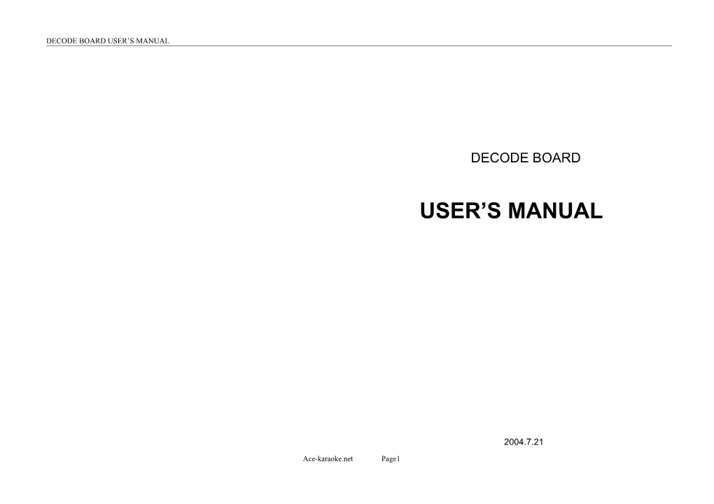 Decode Board User S Manual