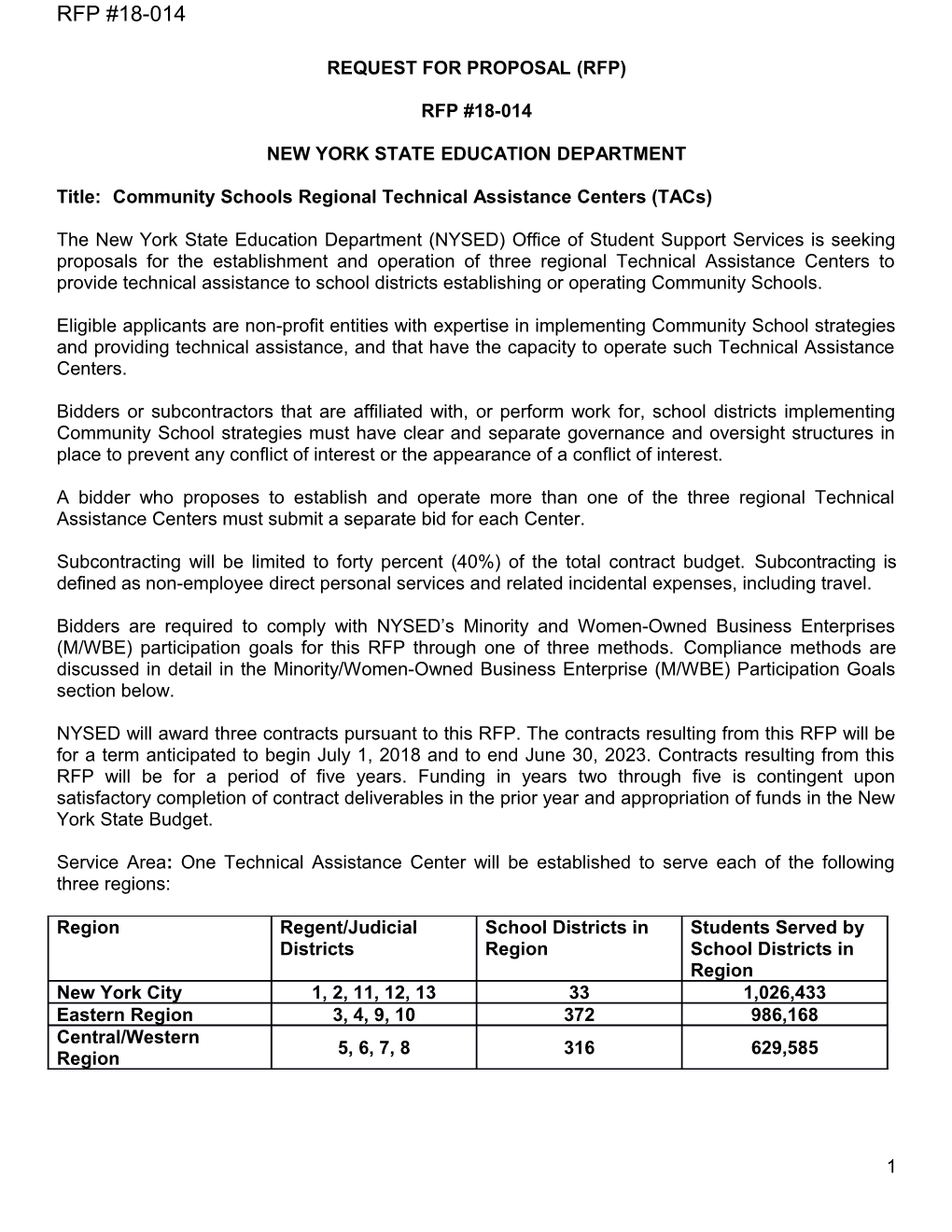 18-014 Community Schools TAC RFP